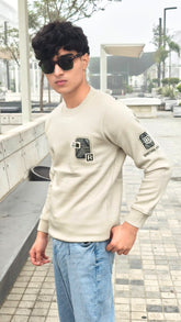 mens imported R off white sweater